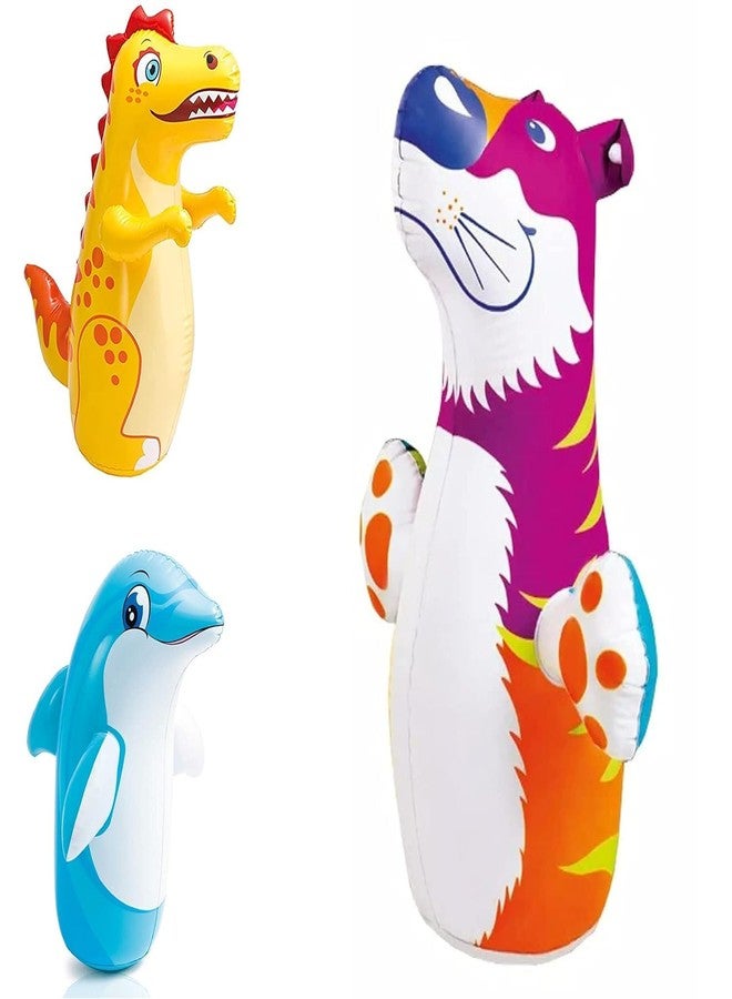 PULSBERY حقيبة ملاكمة للأطفال من بولسبري - دولفين ونمر وتنين، قابلة للنفخ، ثلاثية الأبعاد، قاعدة مملوءة بالماء، لعبة ملاكمة للأطفال الصغار، للعب في الأماكن المغلقة والمفتوحة | عبوة من نموذج واحد - Image 1